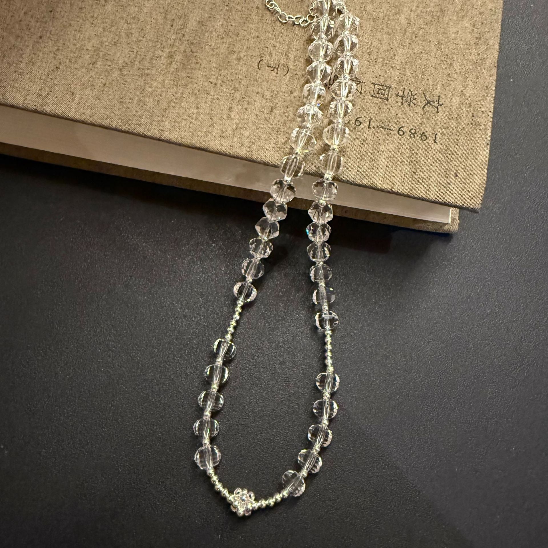 Yatzil Layered Crystal Necklace - Faceted Silver Bead Crystal Necklace [OVAUT526]