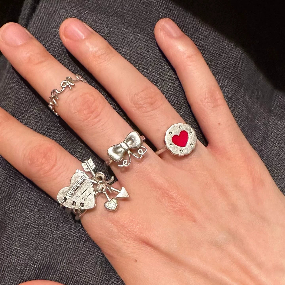 Heart Bow Open Ring - Main Image 3-Piece Set [V3FY0J2G]