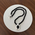 Alisson Infinite Bead Necklace - OT Clasp Black Beaded Silver Pendant Necklace [KARKCBAJ]