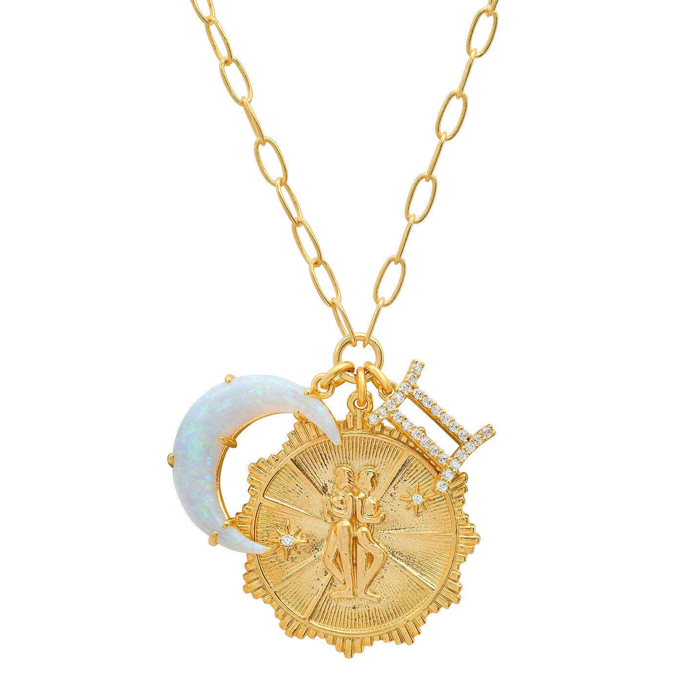 Zodiac Crescent Moon Pendant Necklace - Gemini [OF4GZH0E]