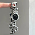 Gaudí Inspired Irregular Bracelet Watch - Silver Band Black Face / [9716] Rock Hollow [Q8GCYNA0]