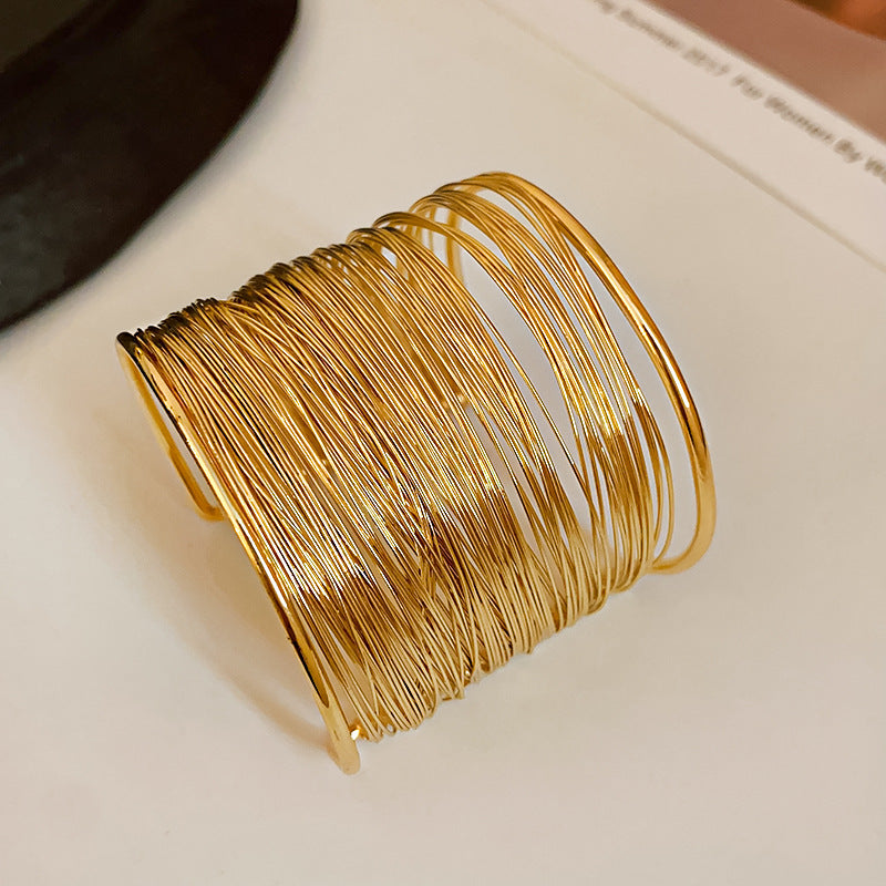 Cyra Statement Cuff Bracelet - Gold Multi-Layer Cuff [0BHSRCUW]