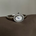 Anorah Diamond Oval Bracelet Watch - Silver Band White Dial (Diamond Edge) [5U9XT124]