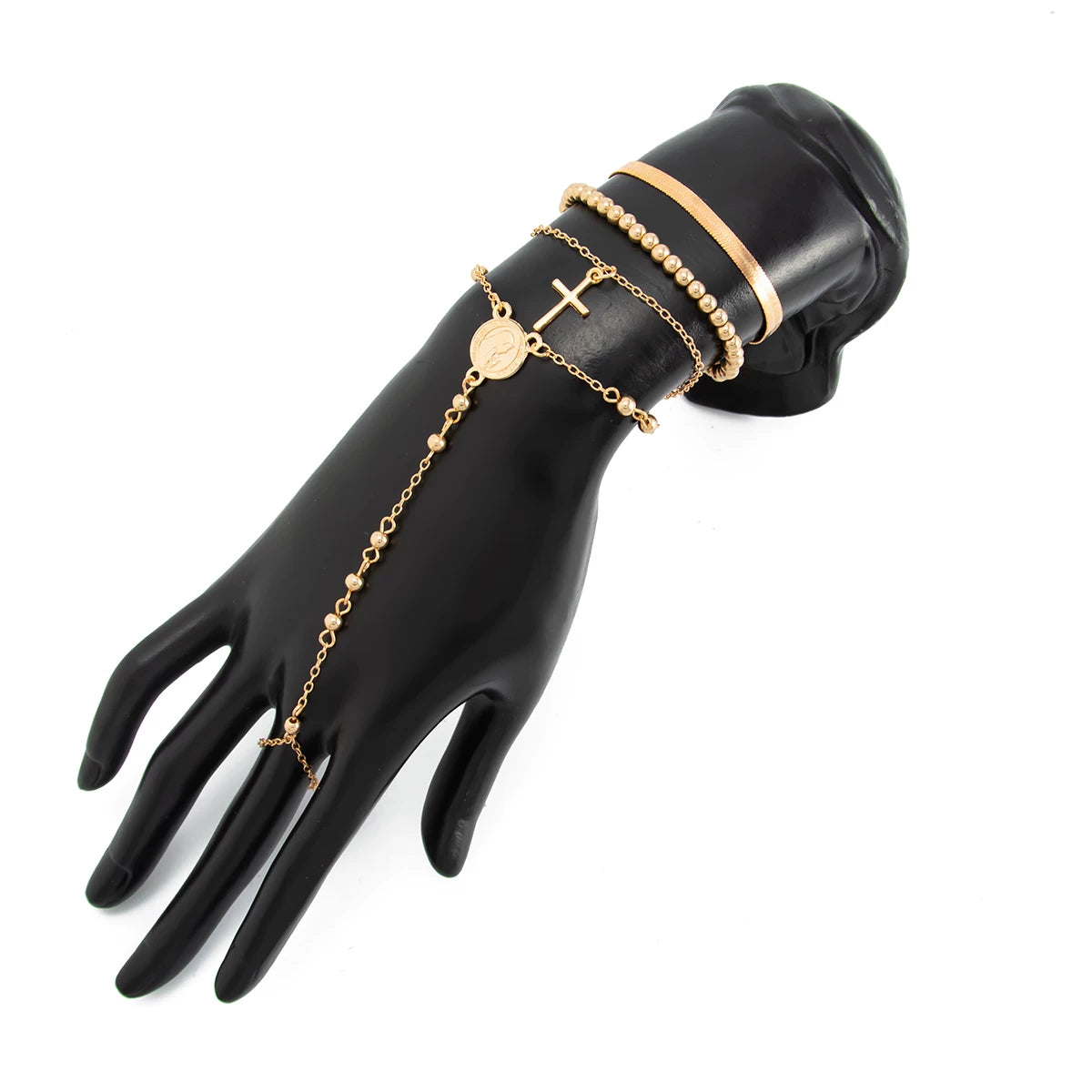 Missy Jewelry - Kimora Layered Cross Bracelet Set - Gold Color