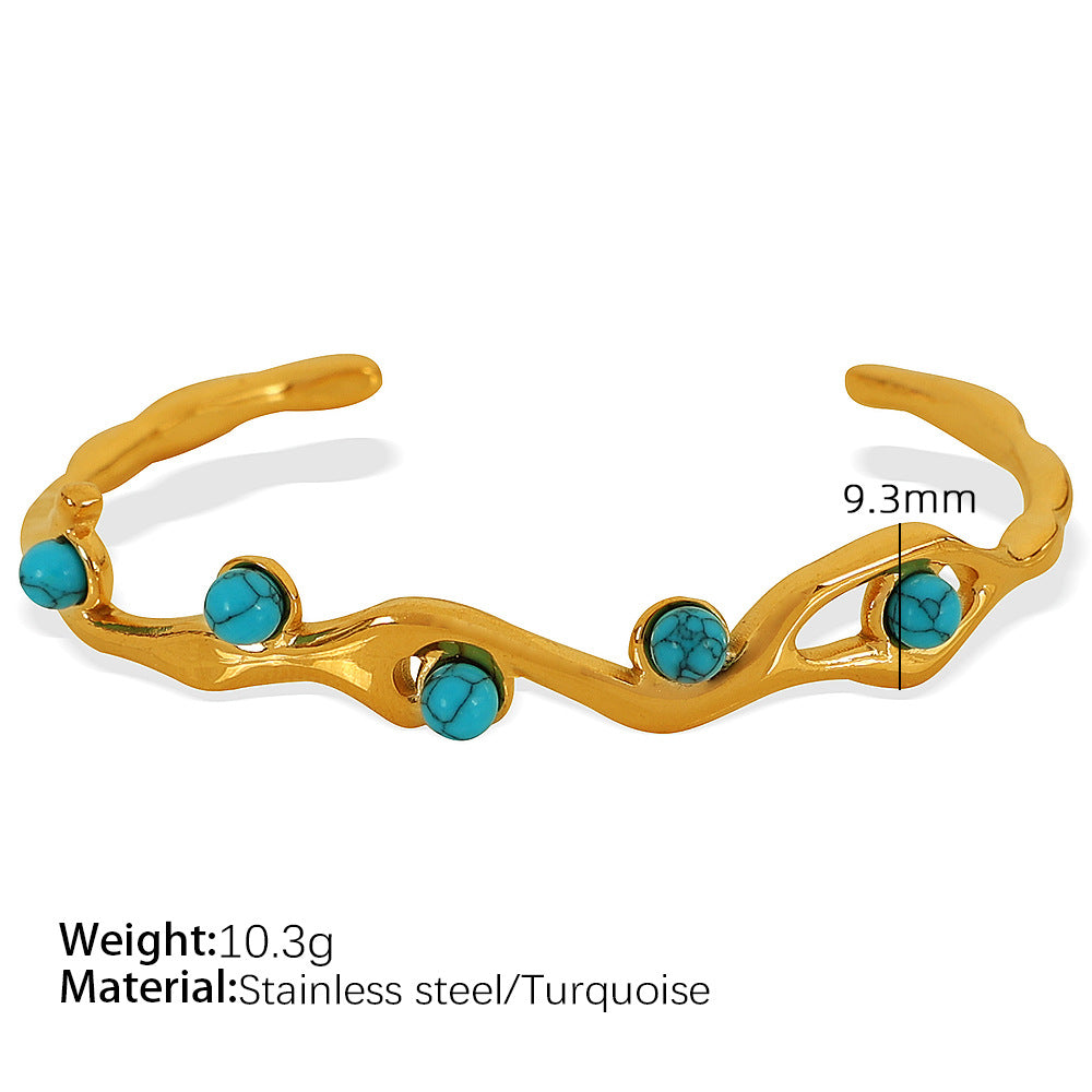 Varnika Bold Stone Cuff - Blue Turquoise Gold Bracelet [Y1IBNT2B]