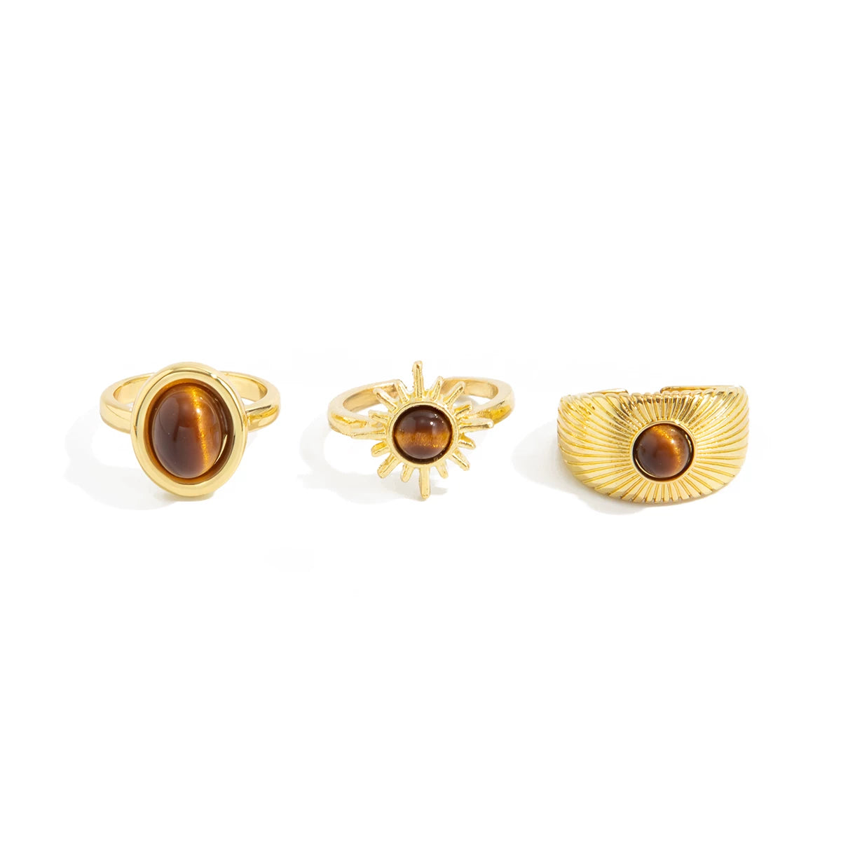 Organic Gemstone Open Ring Set - 3-Piece Set [F5YRMKKH]