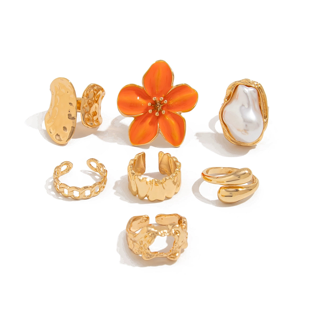 Lenox Floral Stackable Ring Set - Orange Flower (7-piece)