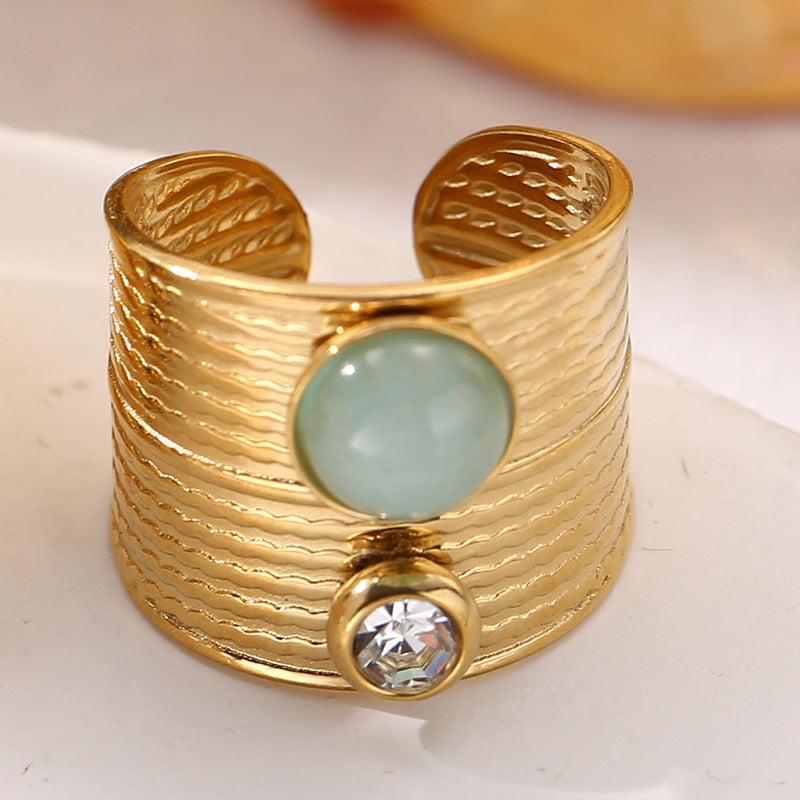 Hadlie Natural Stone Open Ring - Light Green [HGQ84M21]