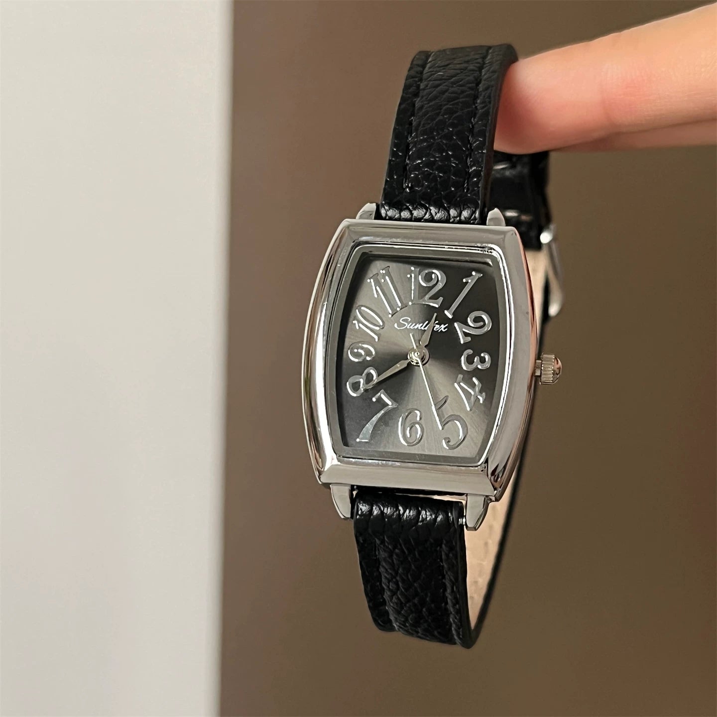 Vintage Square Dial Faux Leather Watch - Black Strap Silver Case Black Dial [6B59S7MC]