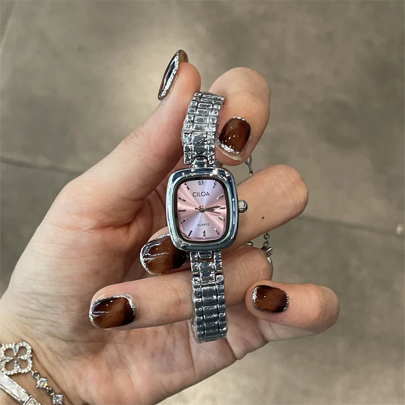 Oval Dial Bracelet Watch - Silver Pink [NN13DKLV]