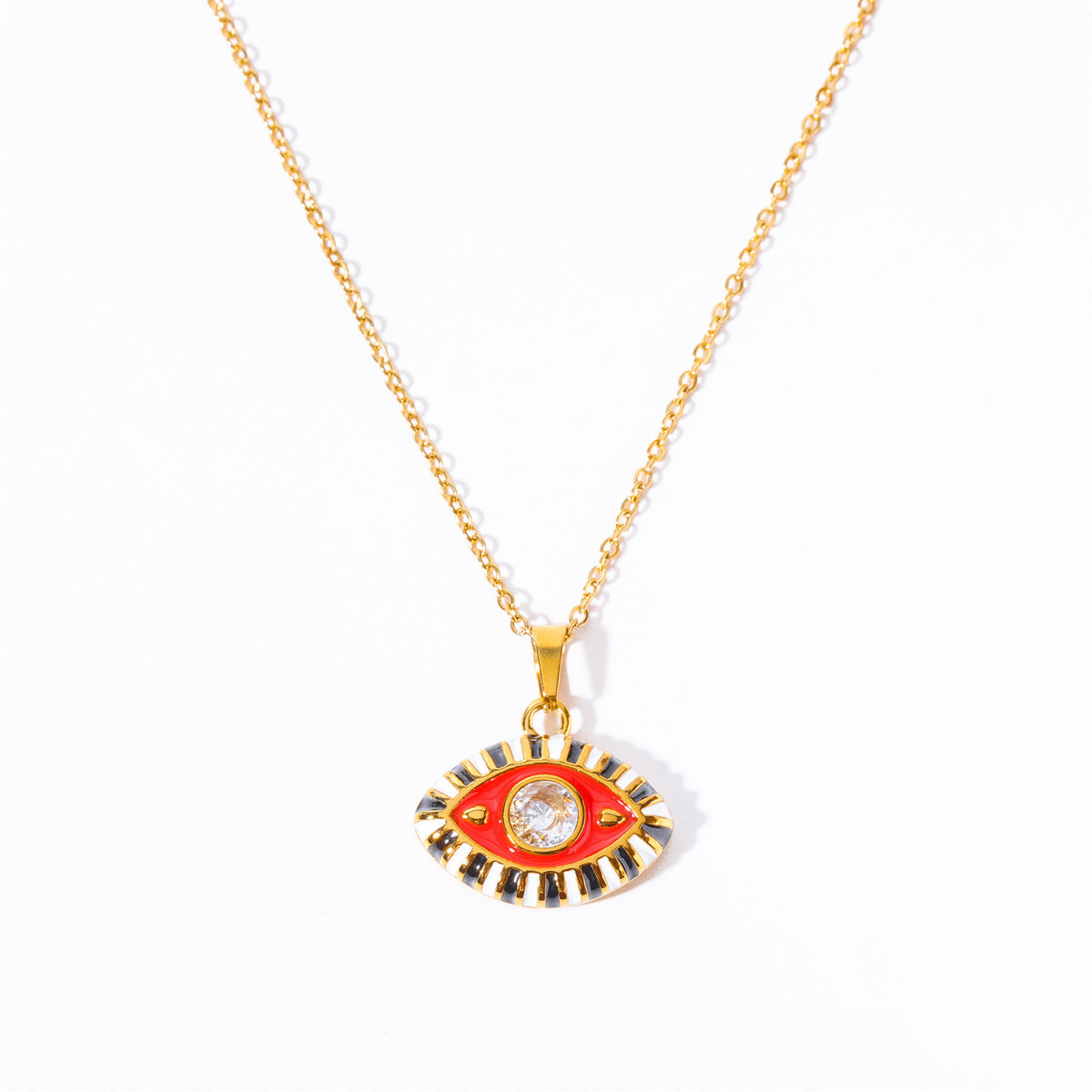 Evil Eye Pendant Necklace - Red Eye - White Zircon [57JO2MMQ]