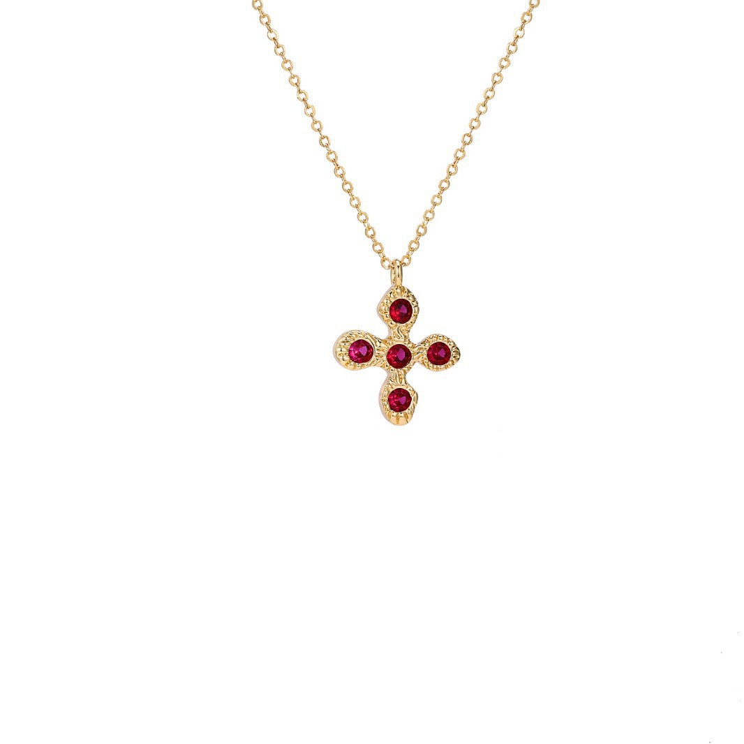 Cross Pendant Necklace - Rose Red Cross [WD3TGUBM]