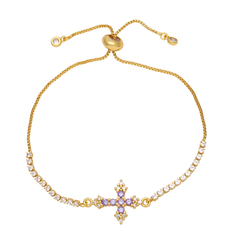 Eleonor Zircon Cross Bracelet - Purple [D2NAROGI]