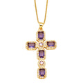 Ayva Zircon Cross Necklace - Purple [I6O2DRSI]