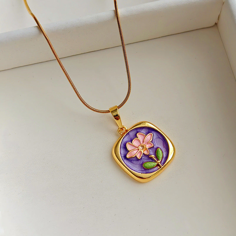 Zarah Monet Garden Necklace - Lotus Pearl Pendant - Purple [Y6FXD75K]