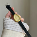 Vintage Snake Head Shaped Watch - Black Strap Gold Case Gold Dial (Leather Strap) [ALN2GCQ9]