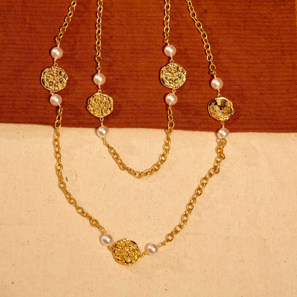 Double Layer Pearl Chain Necklace - Necklace (In Stock) [N76BZNGL]