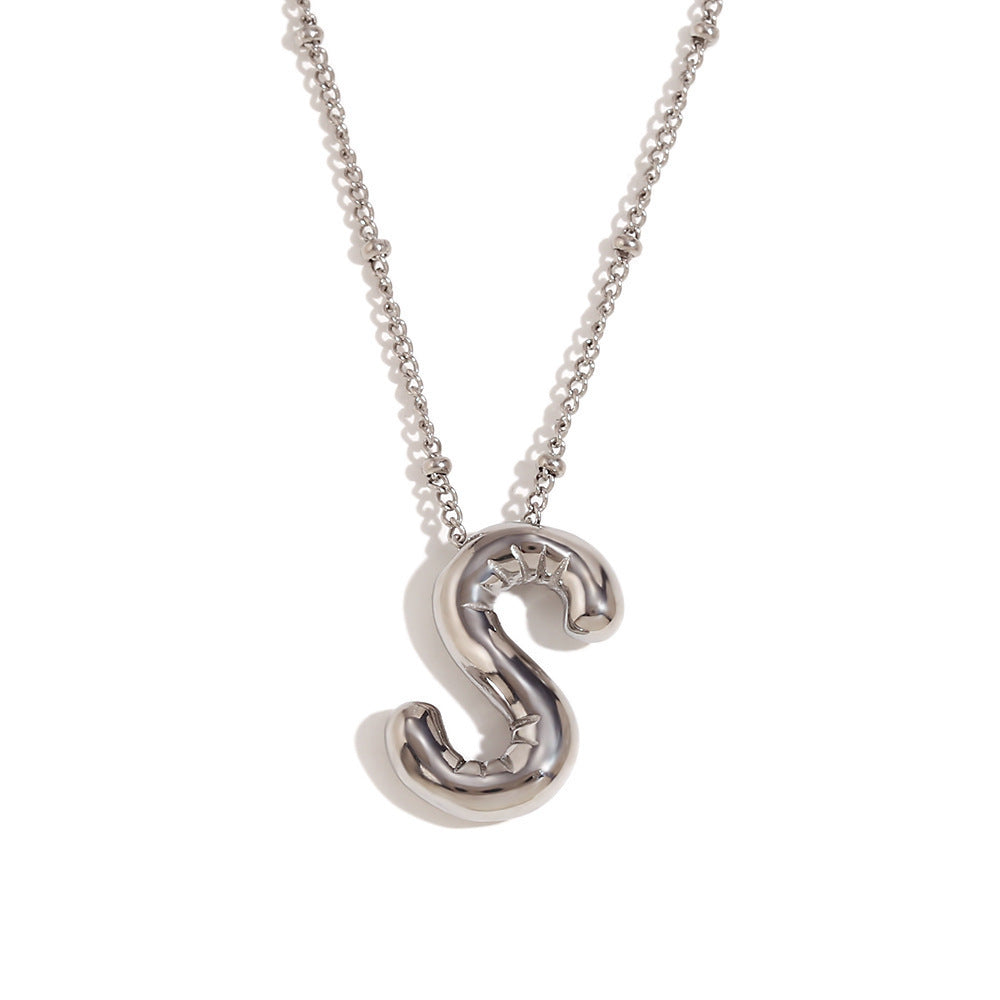 Aiyanah Glossy Bubble Letter Necklace - Silver S [O9RZ6795]