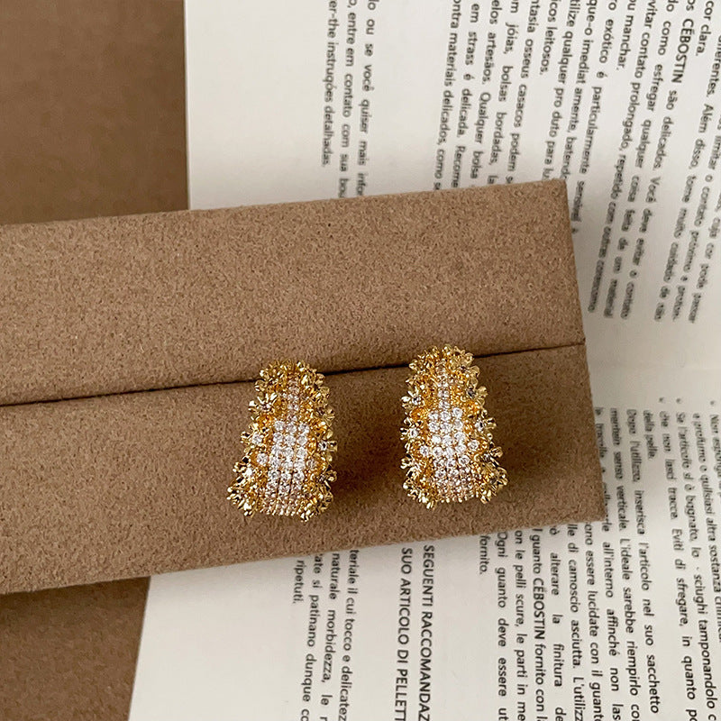 Cosette Zircon Starry Hoop Earrings - Gold Plated Earring with 925 Silver Post [FWPSHMS2]