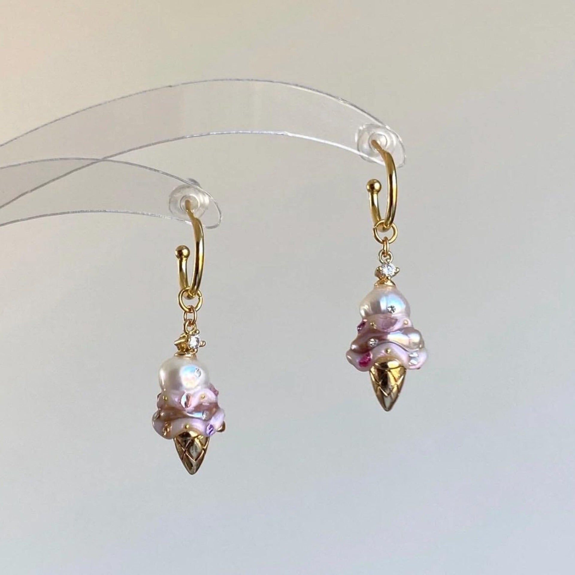 Leighton Pearl Ice Cream Drop Earrings - White Purple Pearl Ice Cream Earrings [GN3ZFUUO]