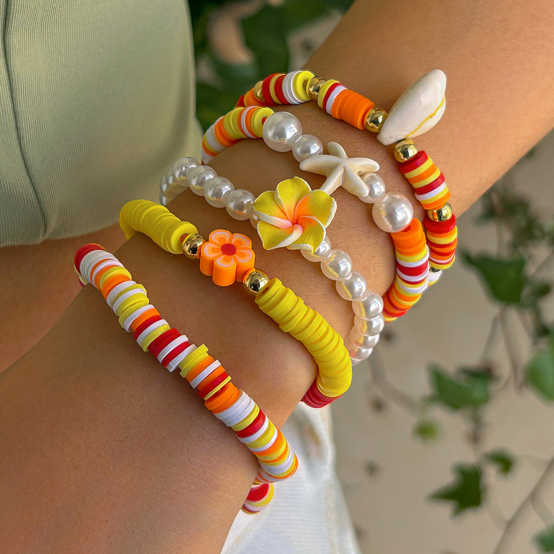 Tropical Shell Beaded Bracelet Set