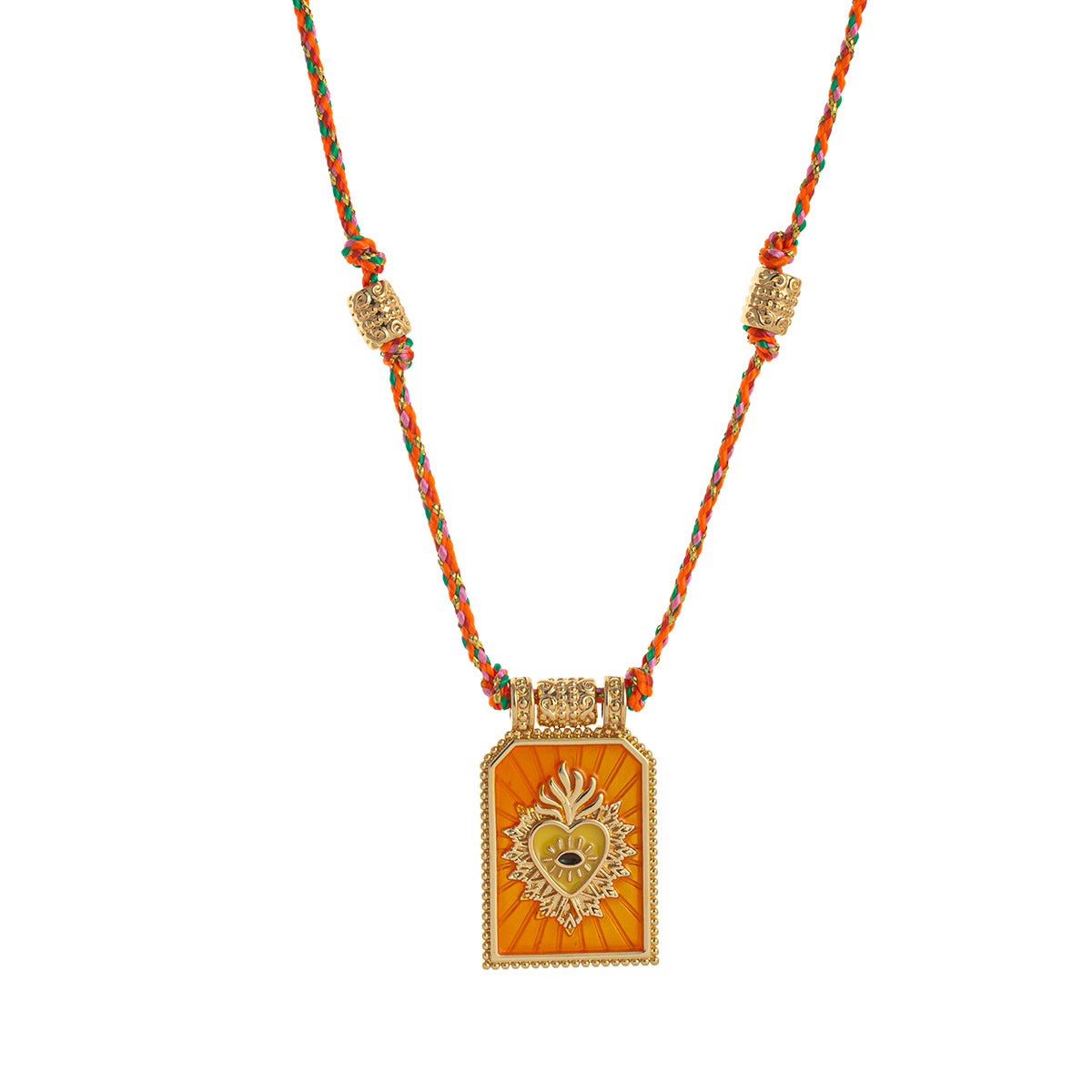 Color Cord Pendant Necklace - Orange Necklace (With Beads) [K8OP3K6P]