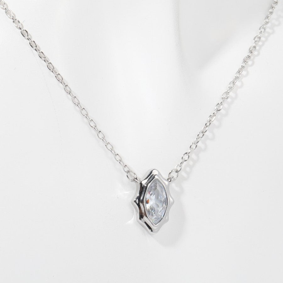 Layered Zircon Pendant Necklace - Silver Vertical Single Marquise [VIEOG8YT]
