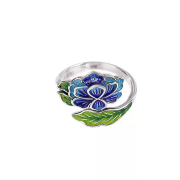 Enamel Lotus Flower Sterling Silver Ring