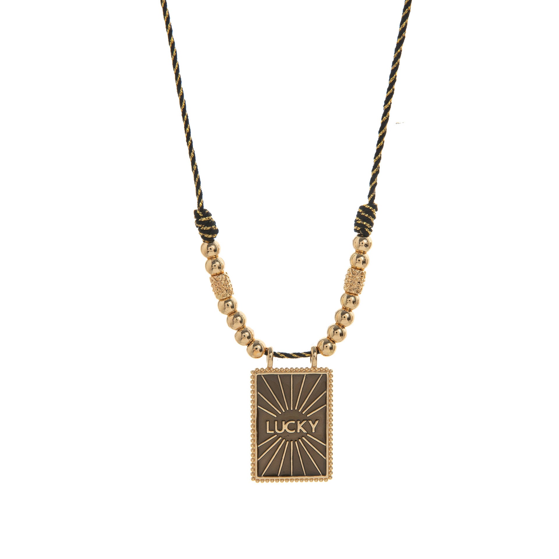 Color Cord Pendant Necklace - Black Square Necklace [L4IX5J3G]