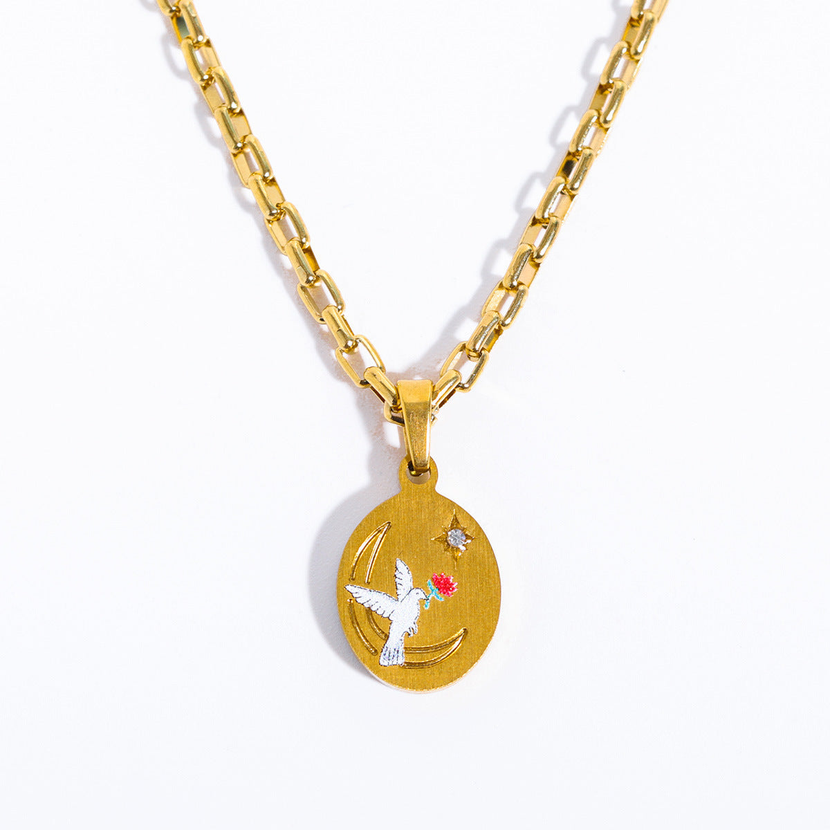 Vintage Inspired Tarot Pendant Necklace - White Dove (Single-sided No Buckle) [6YGRRBA1]