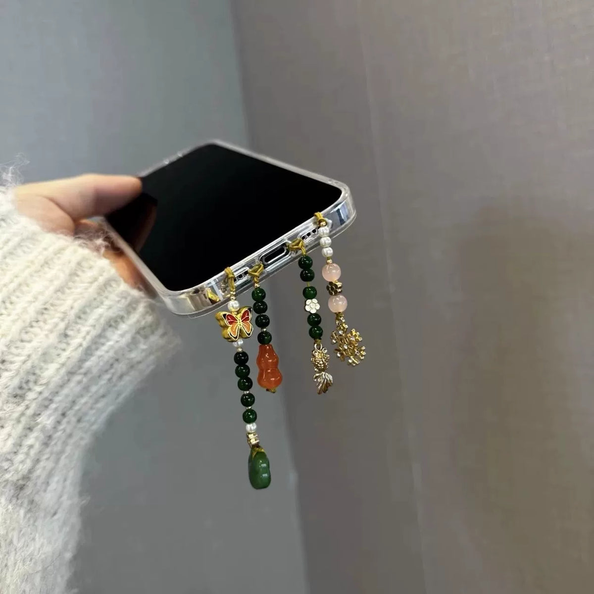 Beaded Phone Charm Lanyard - Butterfly Gourd Beaded Phone Chain [5W3V2GXJ]