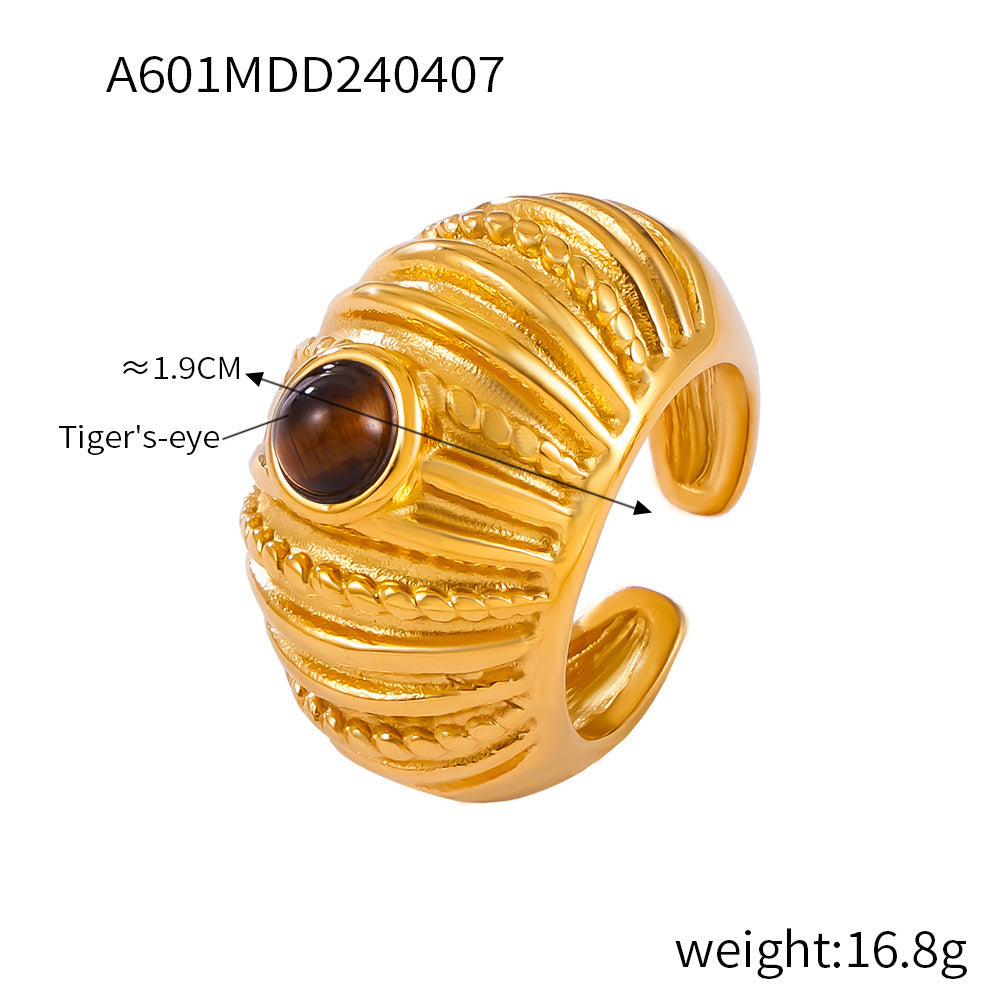 Hallee Geometric Inlay Ring - Gold Tiger Eye Stone Ring [U093WR6X]