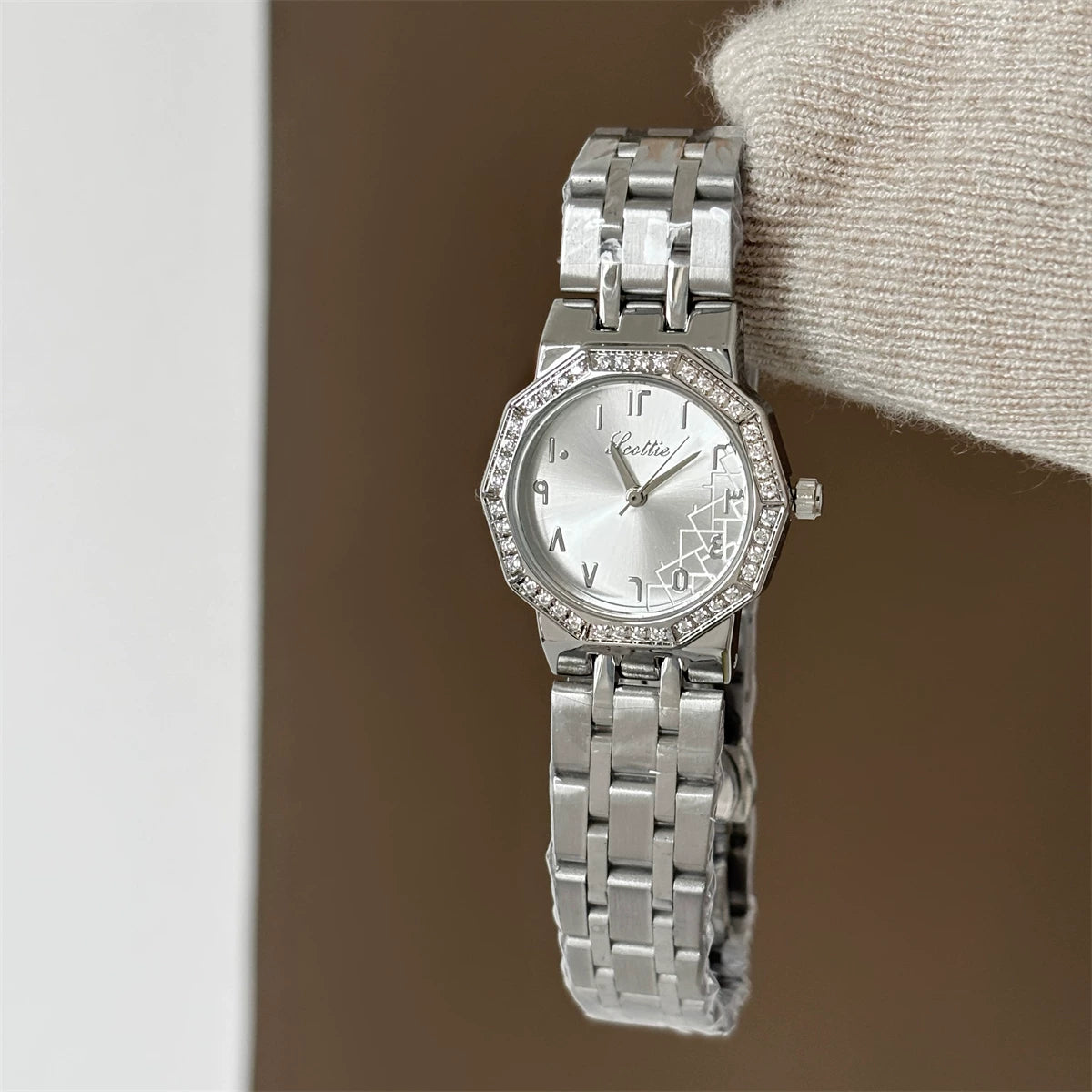 Elegant Crystal Accent Bracelet Watch - Silver Band with White Face [CMEOKA4F]