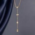 Layered Cubic Zirconia Chain Necklace - Lariat Pendant Y-Necklace [TW4EKJJB]