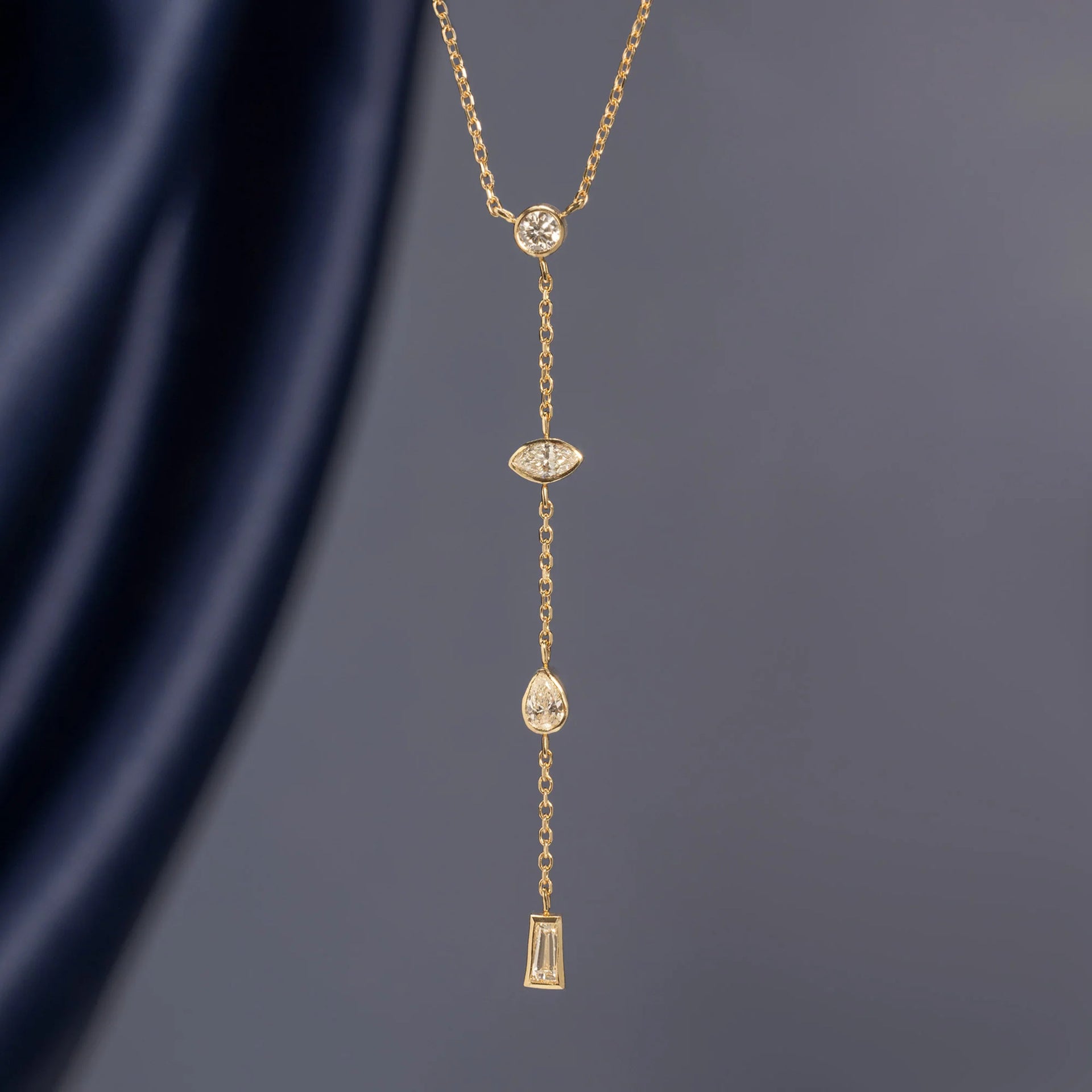 Layered Cubic Zirconia Chain Necklace - Lariat Pendant Y-Necklace [TW4EKJJB]