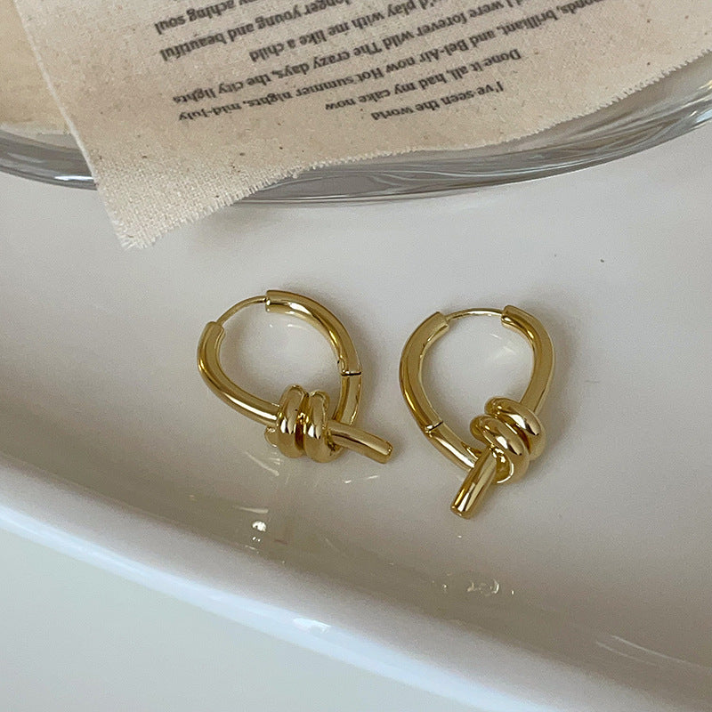 Irena Sculpted Knot Earrings - Gold with 925 Silver Pin [C876IEQ4]