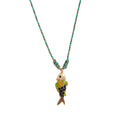 Ocean Fish Pendant Cord Necklace - Dark Green Fish Necklace (40mm Pendant) [MYVD92J5]