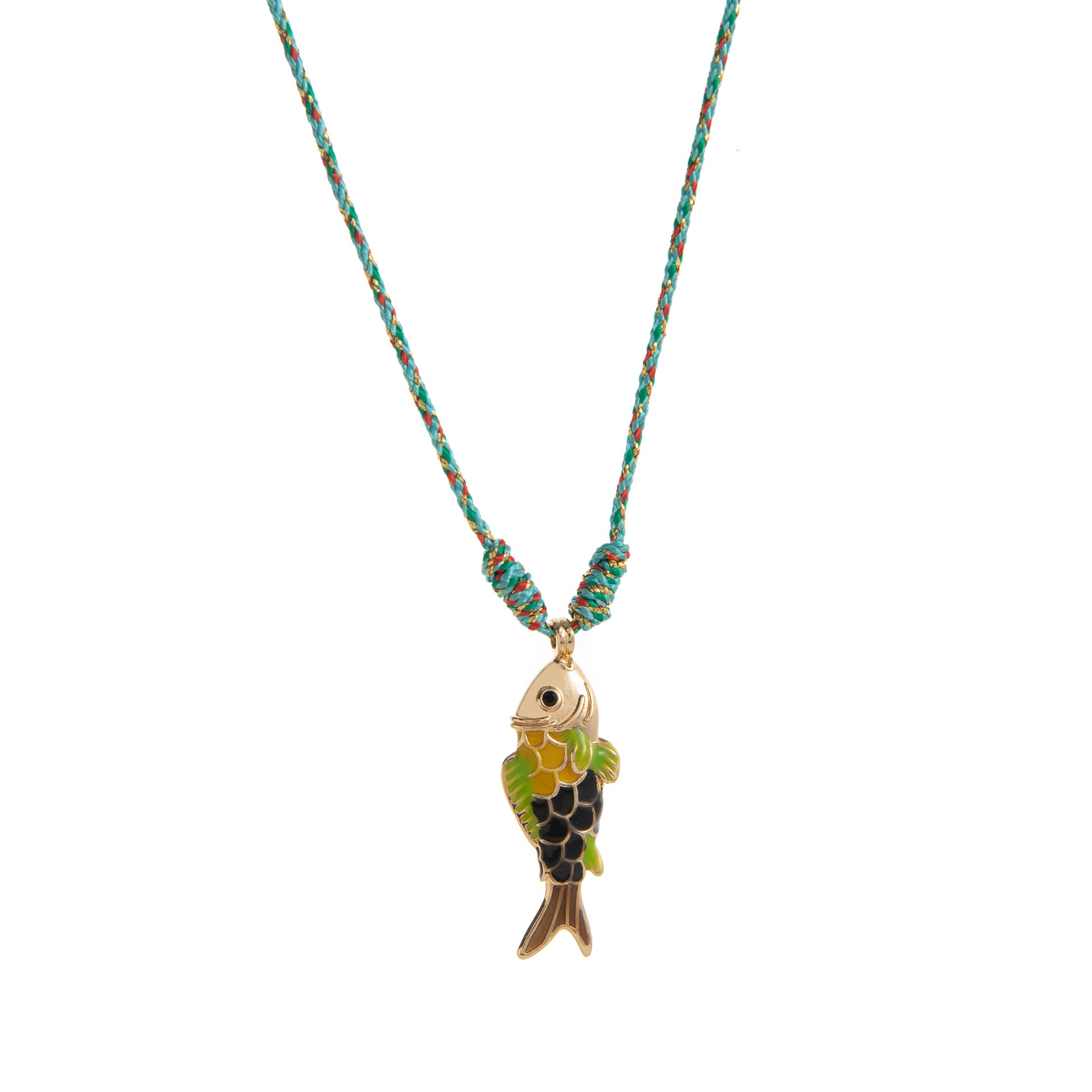 Ocean Fish Pendant Cord Necklace - Dark Green Fish Necklace (40mm Pendant) [MYVD92J5]