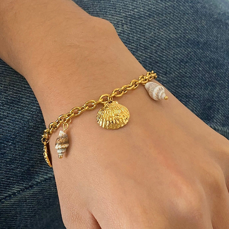 Golden Shell & Natural Seashell Charm Bracelet