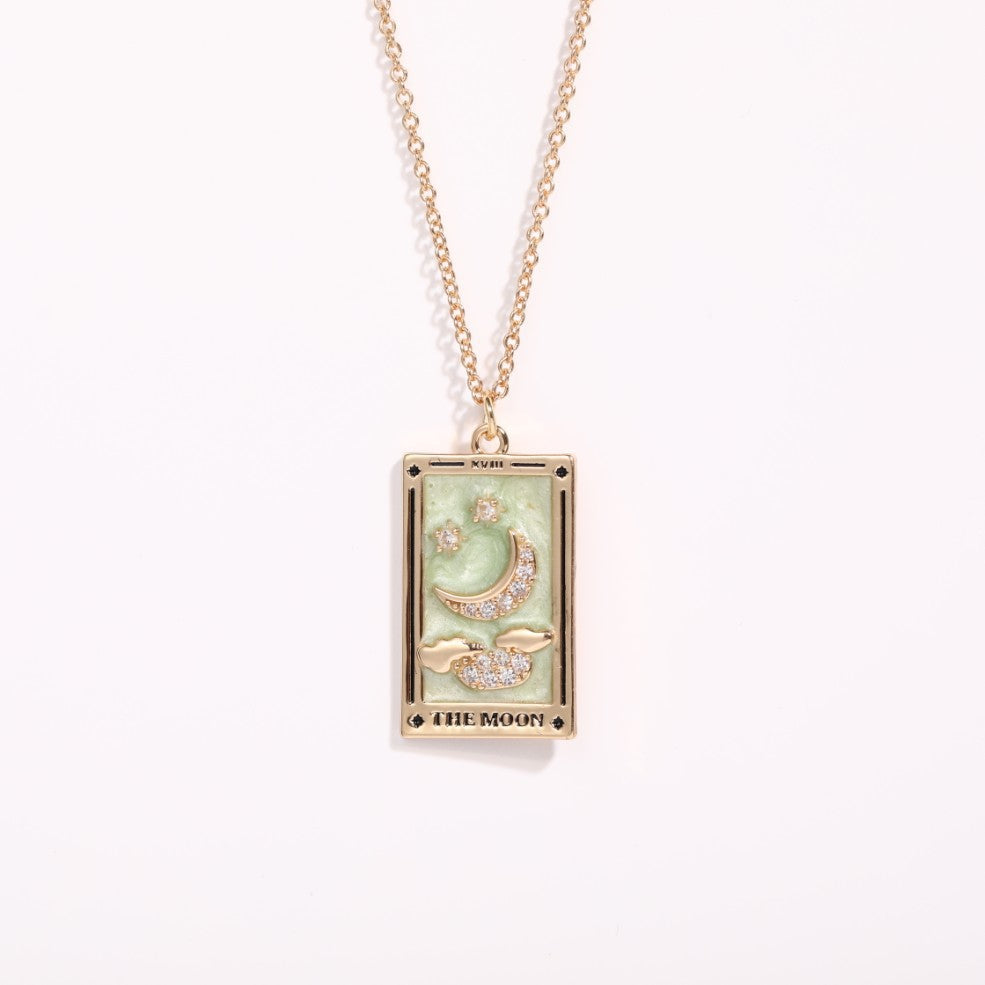 Athena Gilded Tarot Charm Necklace - Moon (Oil Dripping) [J7OOWPV8]