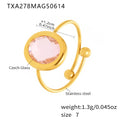 Tamiyah Inlaid Oval Gemstone Ring - Gold Pink Oval Ring [9VFX8SCU]