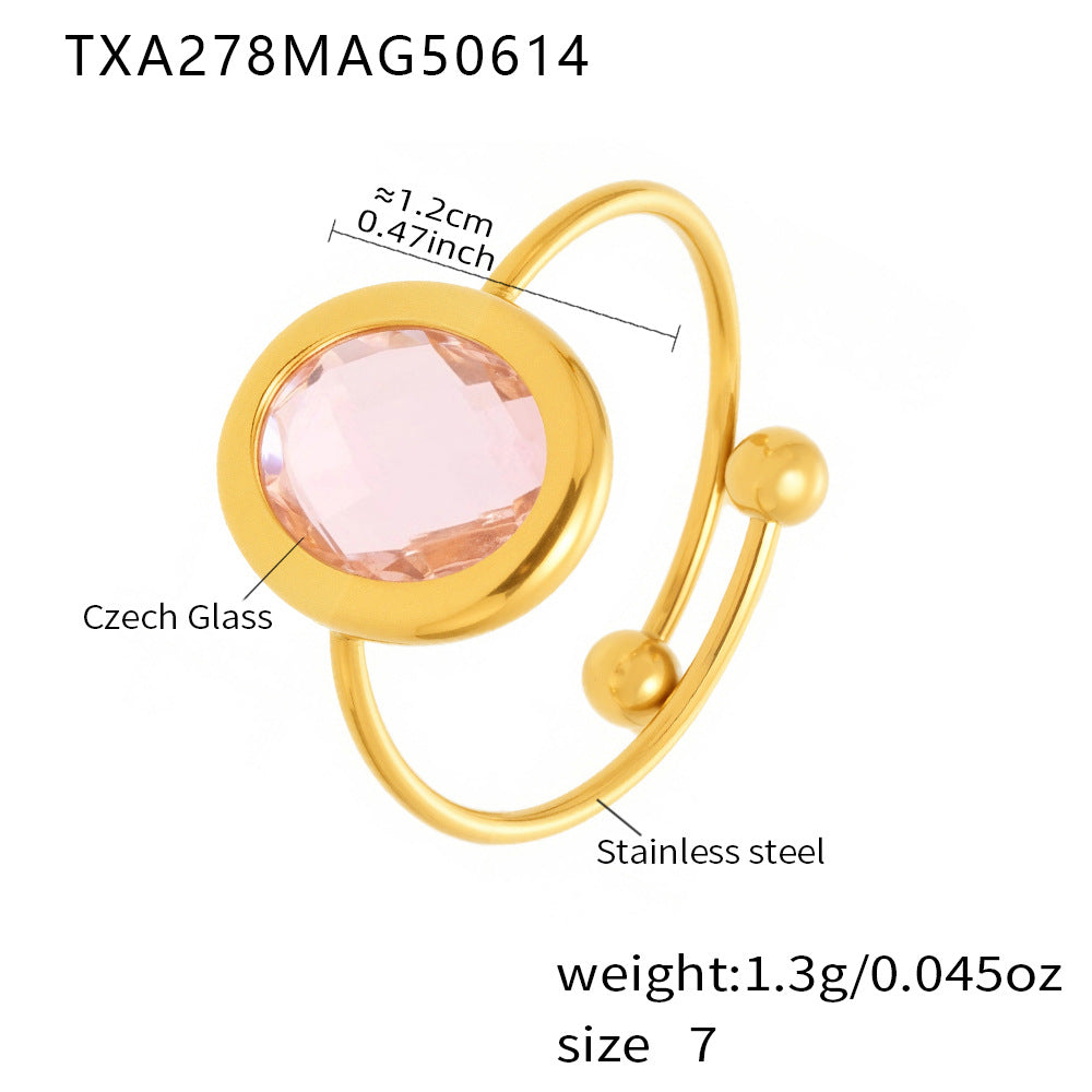 Tamiyah Inlaid Oval Gemstone Ring - Gold Pink Oval Ring [9VFX8SCU]