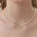 Pearl Bow Pendant Necklace - Silver Necklace [B4NCB75E]