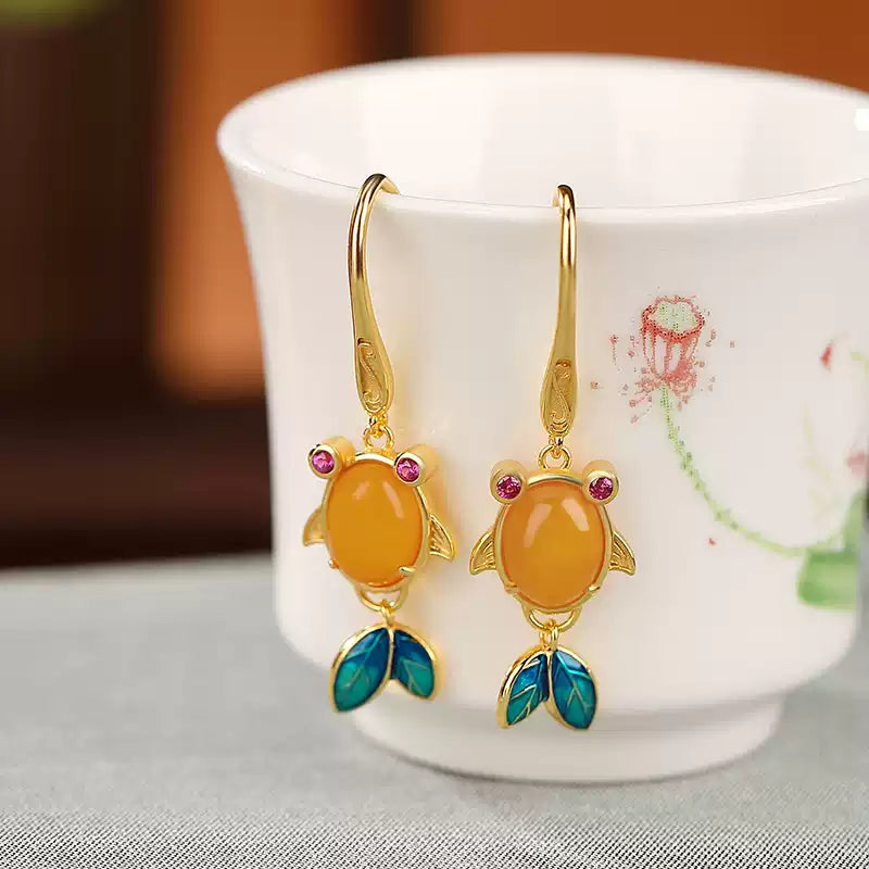 Amber Fish Dangle Earrings