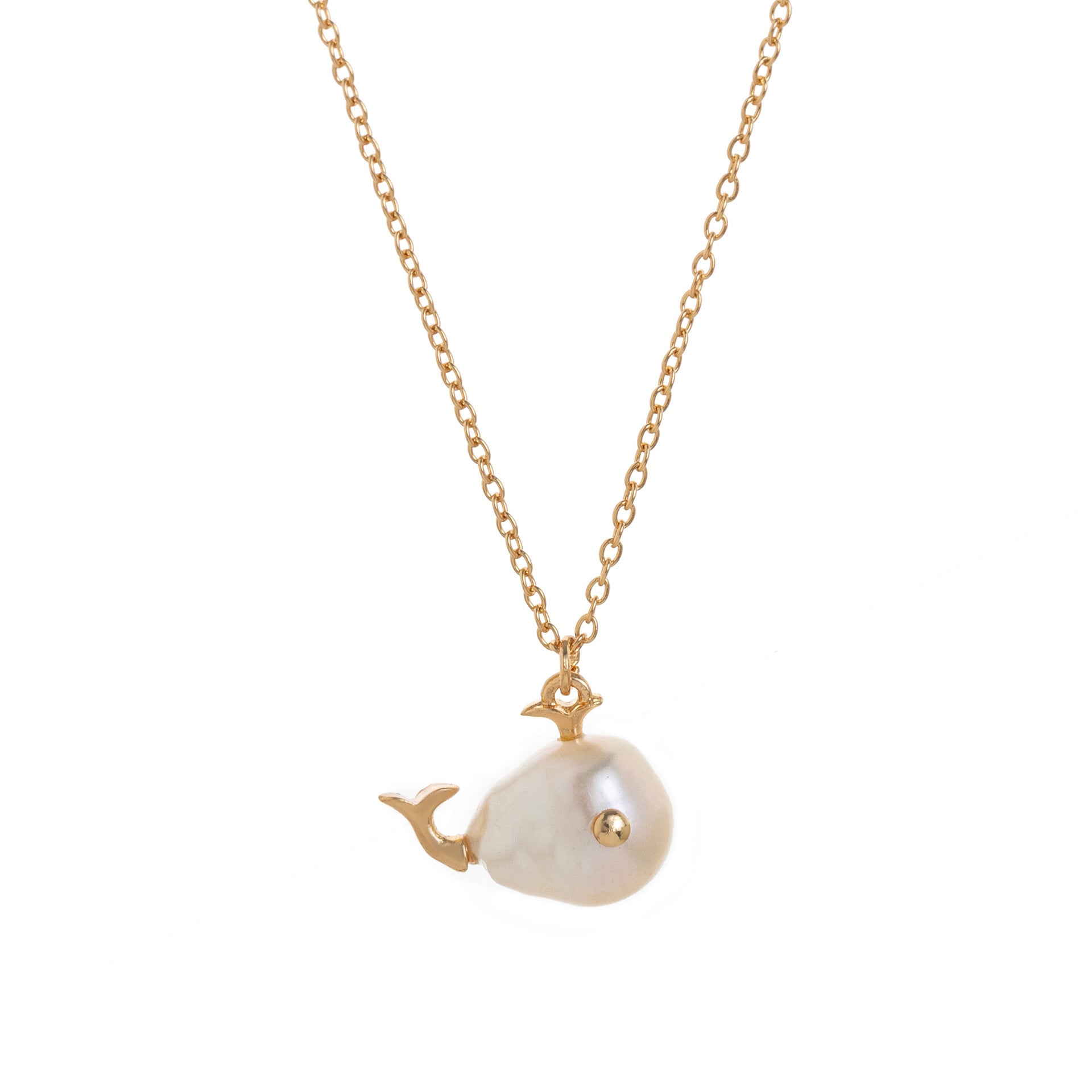 Baroque Pearl Fish Pendant Necklace - Gold Whale [NO3NMIDZ]