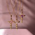 Vintage Snake Pendant Necklace - Gold Snake with Pink Zircon [11R9HSQ9]
