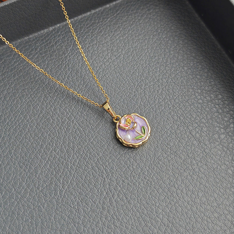 Zarah Monet Garden Necklace - Purple Rose Necklace [P6LAWGQC]