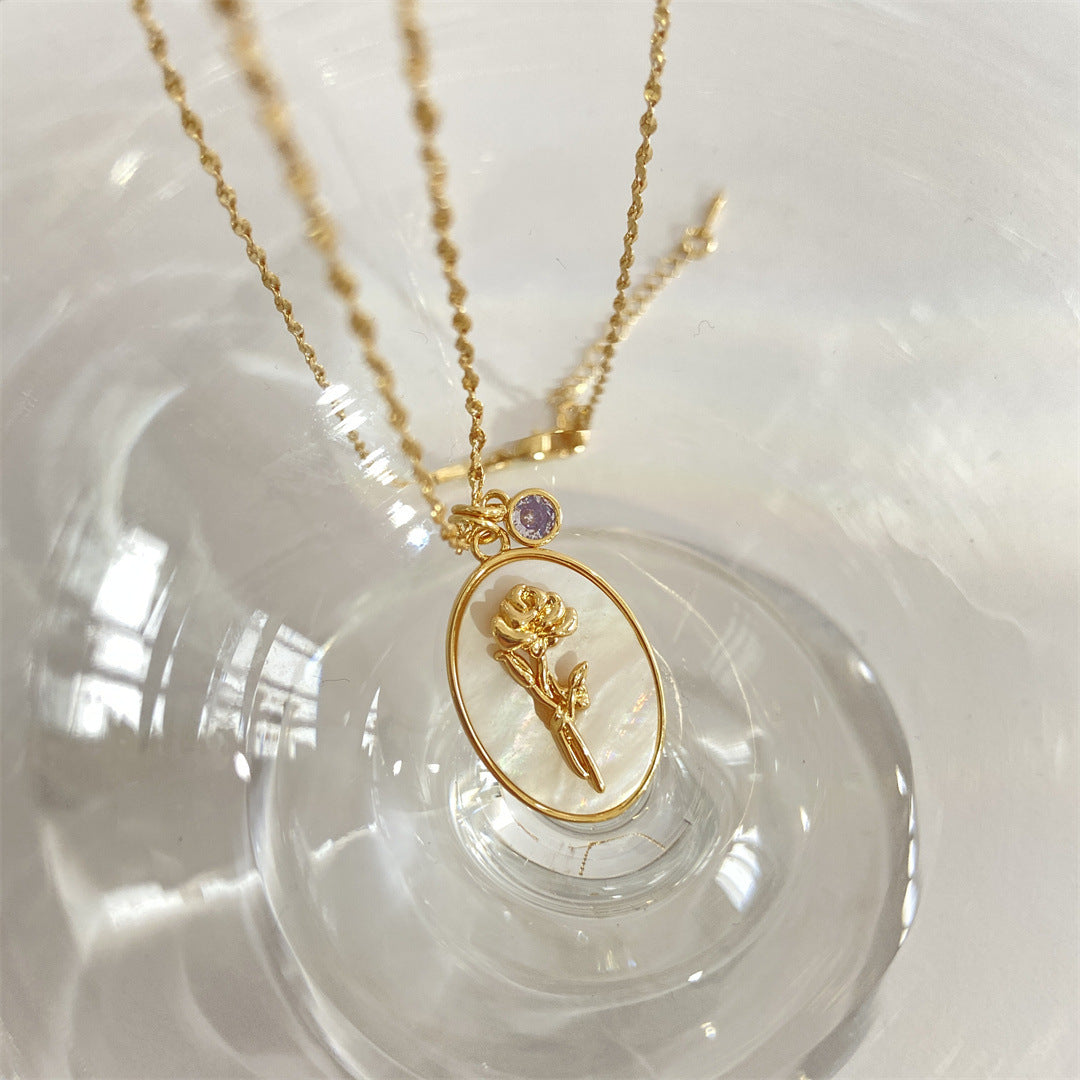 Anslee Mother-of-Pearl Birth Flower Necklace - June - Rose [Y5U9CTCF]