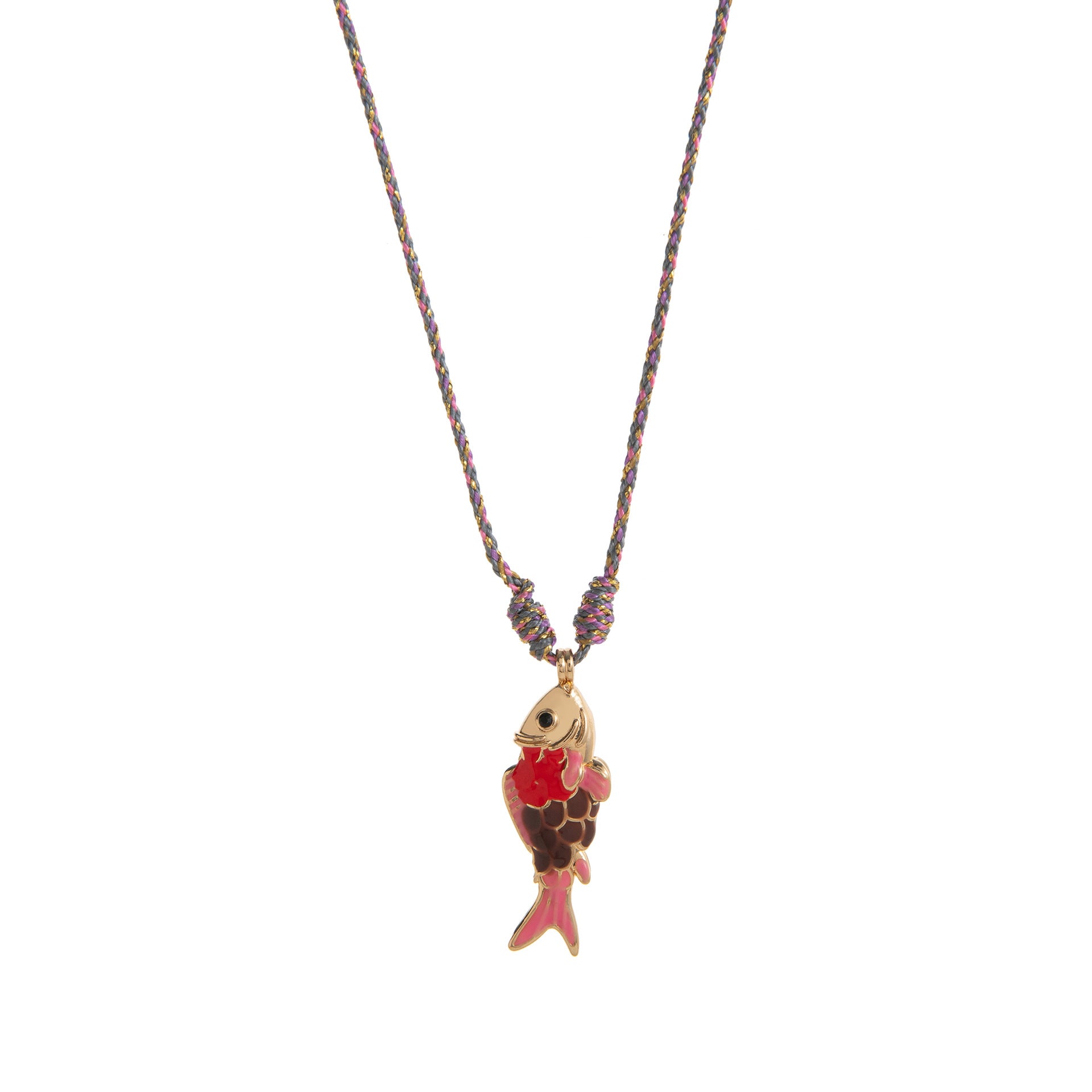 Ocean Fish Pendant Cord Necklace - Pink Fish Necklace (40mm Pendant) [PGRZWFN5]