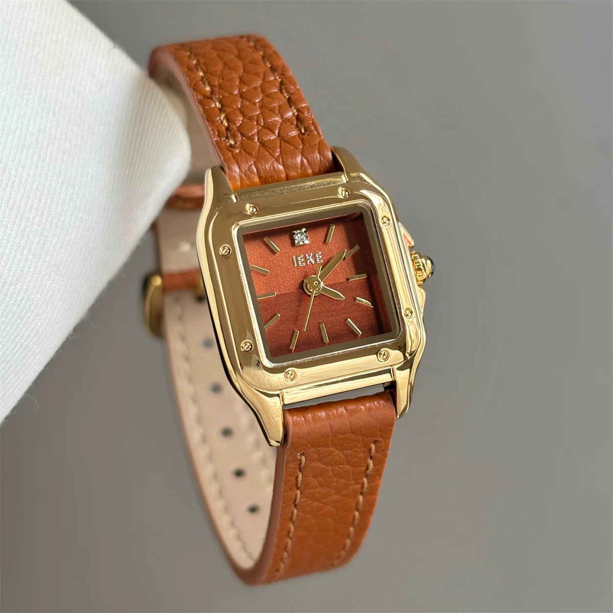 Vintage Square Dial Leather Watch - Style 3 (Orange Leather Strap) [U2D67RTC]